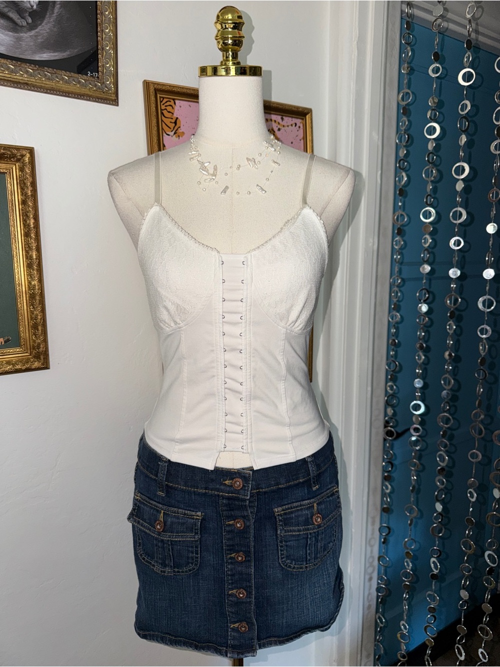 Vintage Y2K White Corset-Style Cami Top